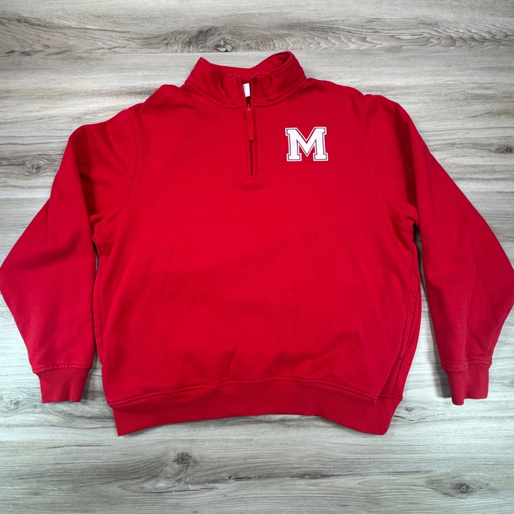 Augusta Sportswear Red‎ Quarter Zip Sweatshirt Adult L "M" Logo Pocket